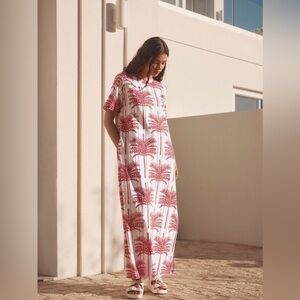 NEXT DIRECT ECRU/RED PALM TEE SHIRT DRESS - BNWT - US16 - PERFECT FOR VACAY!